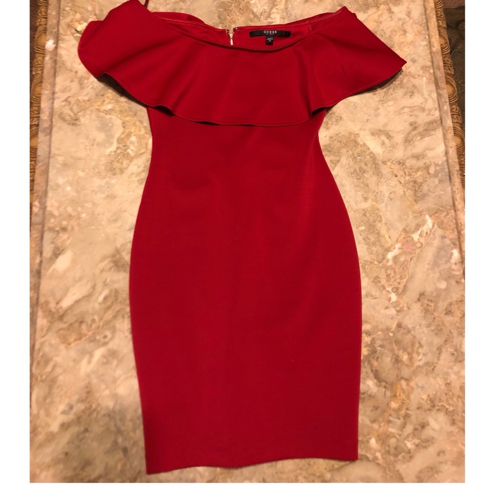 red off the shoulder dress